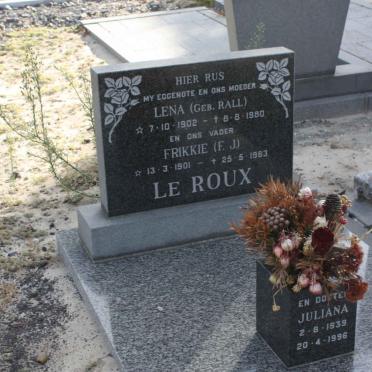 ROUX F.J., le 1901-1983 &amp; Lena RALL 1902-1980 :: LE ROUX Juliana 1939-1996