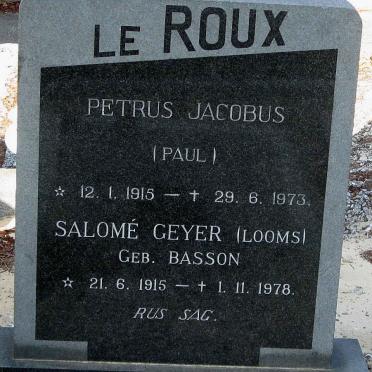ROUX Petrus Jacobus, le 1915-1973 &amp; Salomé Geyer BASSON 1915-1978