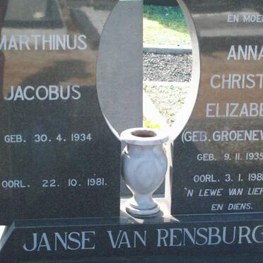 RENSBURG Mathinus Jacobus, Janse van 1934-1981 &amp; Anna Christina Elizabeth GROENEWALD 1935-1981