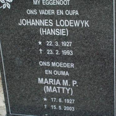 ROUX Johannes Lodewyk, le 1927-1993 &amp; Maria M.P. 1927-2003