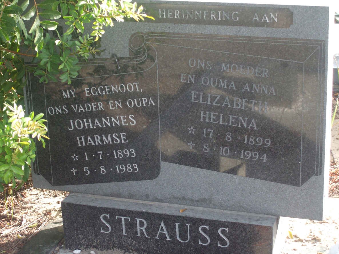 STRAUSS Johannes Harmse 1893-1983 &amp; Elizabeth Helena 1899-1994