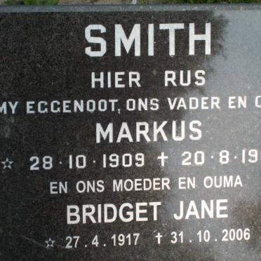 SMITH Markus 1909-1984 &amp; Bridget Jane 1917-2006