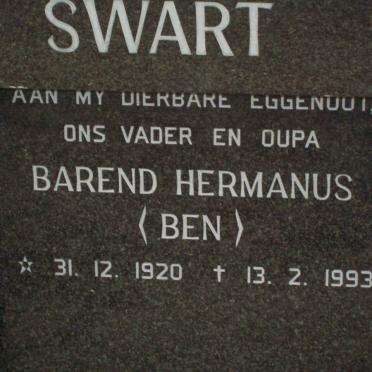 SWART Barend Hermanus 1920-1993