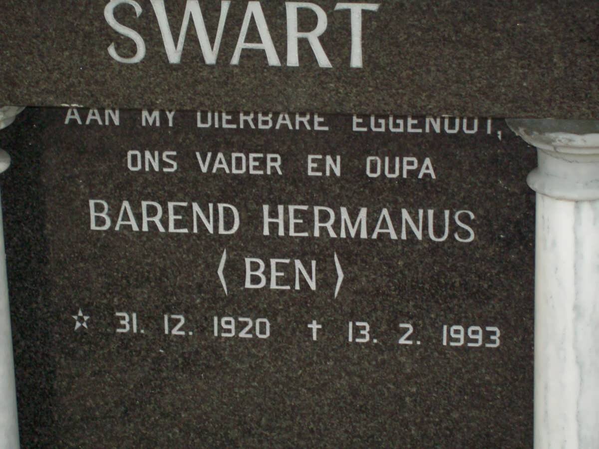 SWART Barend Hermanus 1920-1993