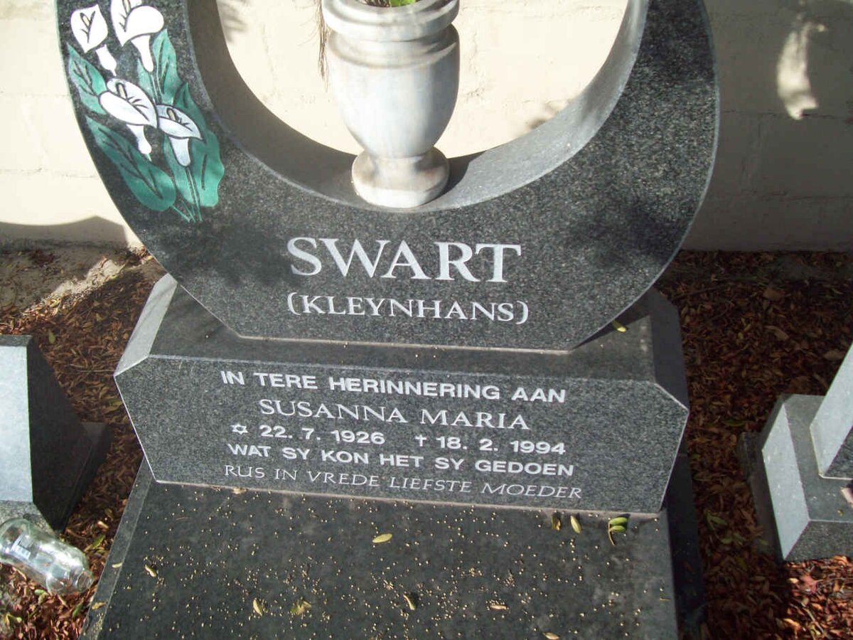 SWART Susanna Maria nee KLEYNHANS 1926-1994