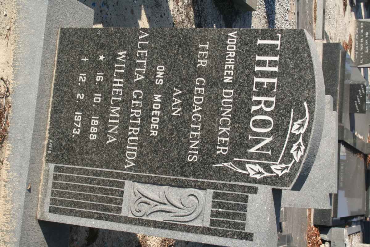 THERON Aletta Gertruida Wilhelmina formerly DUNCKER 1888-1973
