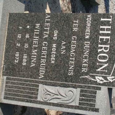 THERON Aletta Gertruida Wilhelmina formerly DUNCKER 1888-1973