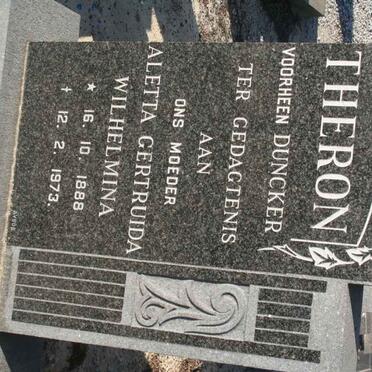 THERON Aletta Gertruida Wilhelmina formerly DUNCKER 1888-1973