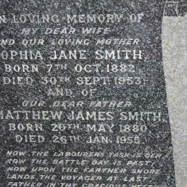 SMITH Matthew James 1880-1955 &amp; Sophia Jane 1882-1953