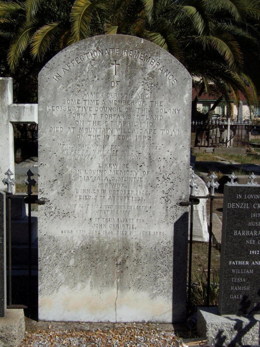 CHRISTIE James 1810-1882 &amp; Maria A.C. MEINTJES 1822-1883 :: CHRISTIE John 1844-1894