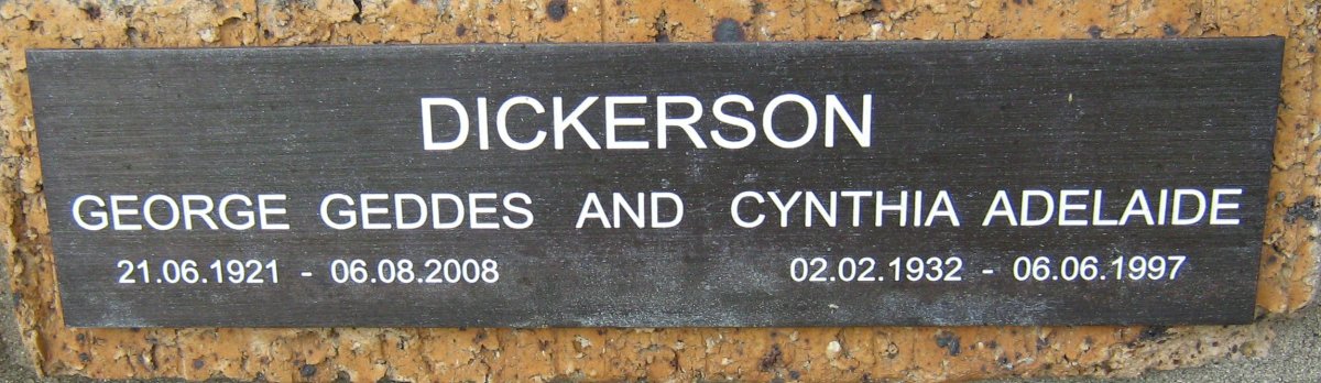DICKERSON George Geddes 1921-2008 &amp; Cynthia Adelaide 1932-1997