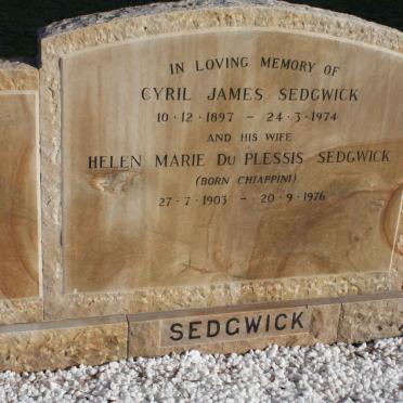 SEDGWICK Cyril James 1897-1974 &amp; Helen Marie Du Plessis CHIAPPINI 1903-1976