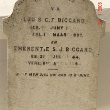 BICCARD Louis G.F.1838-1897 &amp; Emerentie S.J. 1844-1894