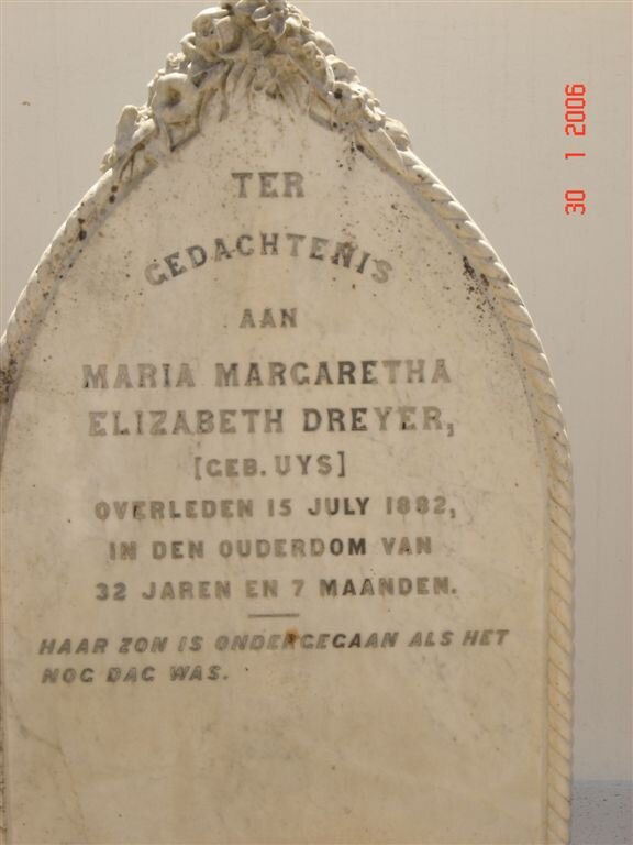 DREYER Maria Margaretha Elizabeth nee UYS -1882