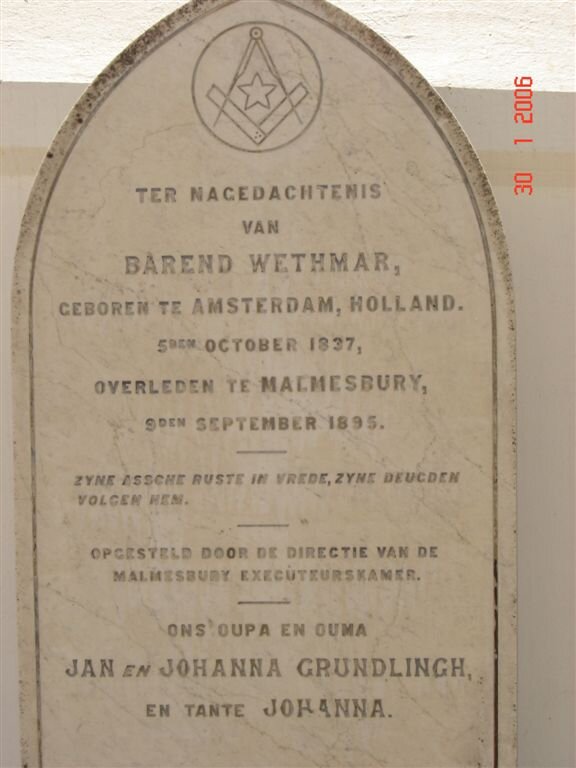 WETHMAR Barend 1837-1895 :: GRUNDLINGH Jan &amp; Johanna :: GRUNDLINGH Johanna