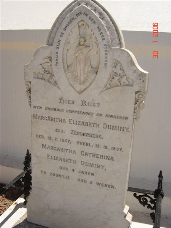DUMINY Margaretha Elizabeth Duminy nee ZEEDERBERG 1857-1897 :: DUMINY Margaritha Catharina Elizabeth :: DUMINY Baby Boy