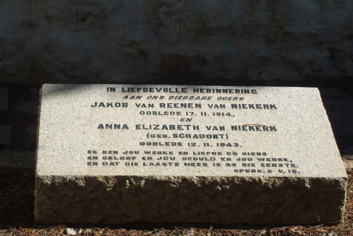 NIEKERK Jakob Van Reenen, van   -1914 &amp; Anna Elizabeth SCHABORT  -1943