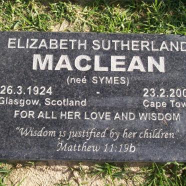 MACLEAN Elizabeth Sutherland nee SYMES 1924-2006