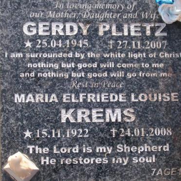 PLIETZ Gerdy 1945-2007 :: KREMS Maria Elfriede Louise 1922-2008