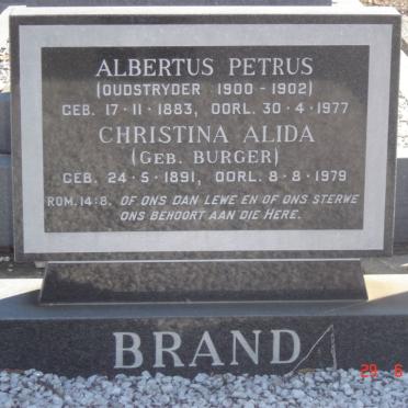 BRAND Albertus Petrus 1883-1977 &amp; Christina Alida BURGER 1891-1979