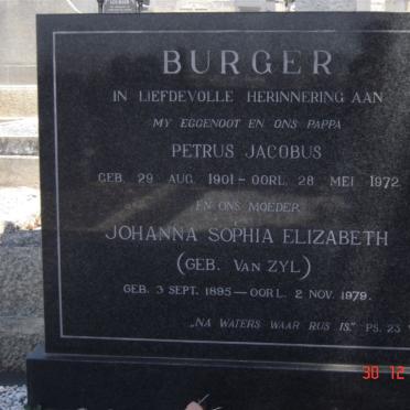 BURGER Petrus Jacobus 1901-1972 &amp; Johanna Sophia Elizabeth VAN ZYL 1895-1979