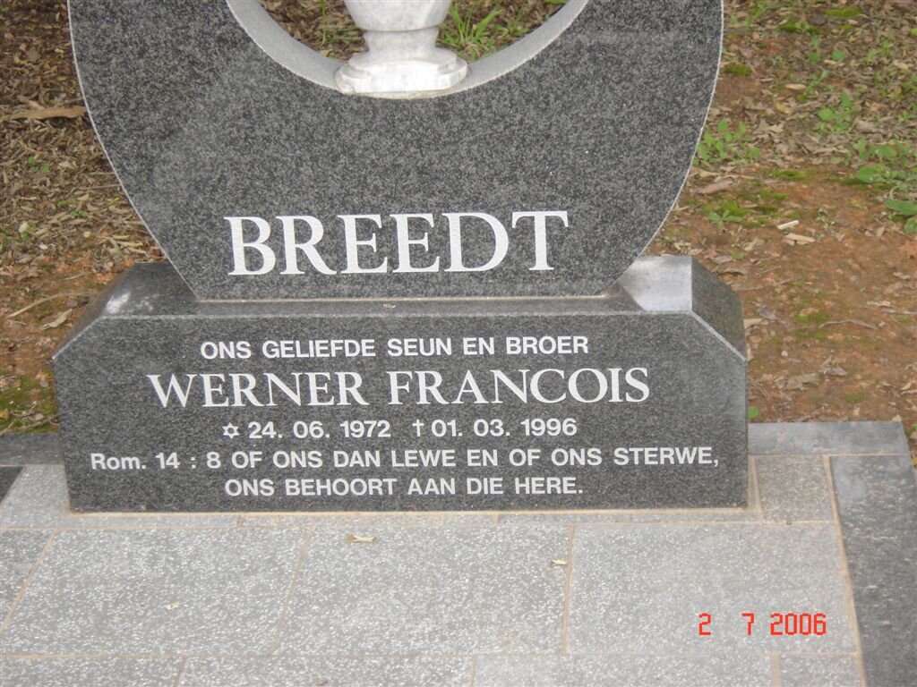BREEDT Werner Francois 1972-1996