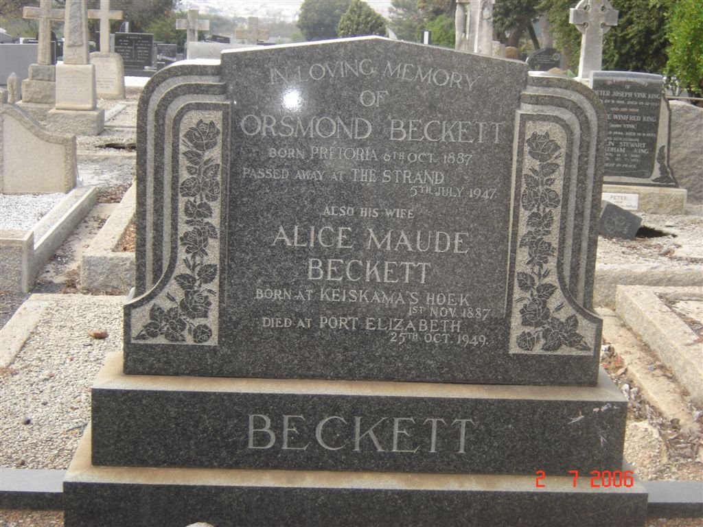 BECKETT Orsmond 1887-1947 &amp; Alice Maud 1887-1949