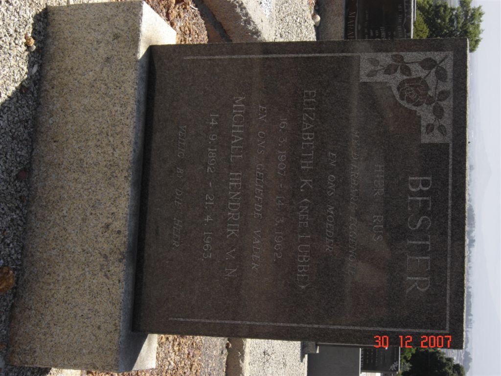 BESTER Michael Hendrik v. N. 1892-1963 &amp; Elizabeth K. LUBBE 1907-1962