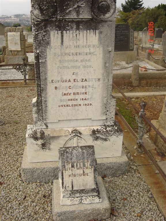BLANCKENBERG Jacobus Hendrikus 1844-19?9 &amp; Leonora Elizabeth BRINK 1845-1929