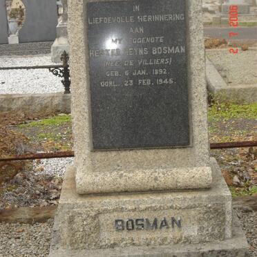 BOSMAN Hester Heyns nee DE VILLIERS 1892-1945