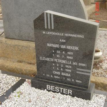 BESTER Maynard van Niekerk 1921-1992 &amp; Elizabeth Petronella BRINK 1925-1996 :: BESTER Infant 1964-1964