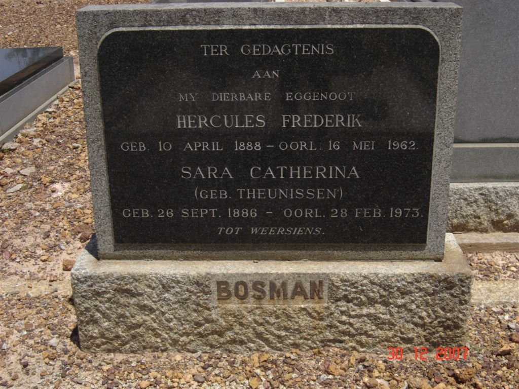 BOSMAN Hercules Frederik 1888-1962 &amp; Sara Catharina THEUNISSEN 1886-1973