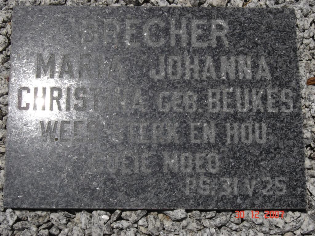BRECHER Maria Johanna Christina nee BEUKES