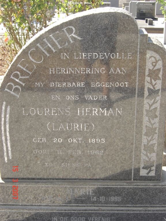 BRECHER Lourens Herman 1895-1962 &amp; Maria Johanna Christina BEUKES 1908-1995