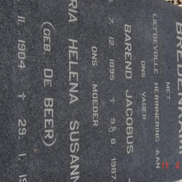 BREDENKAMP Barend Jacobus 1895-1987 &amp; Maria Helena Susanna  DE BEER 1904-1987