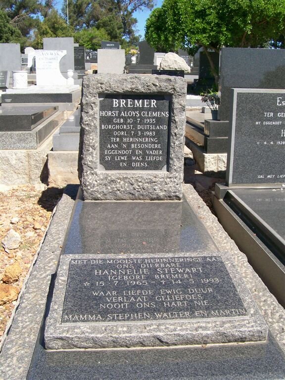 BREMER Horst Aloys Clemens 1935-1983 :: STEWART Hannelie  nee BREMER 1965-1993