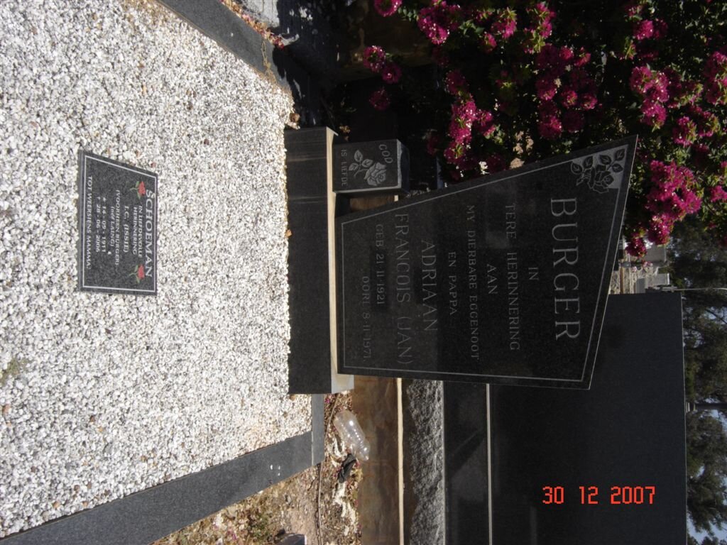 BURGER Adriaan Francois 1921-1971 :: SCHOEMAN I.C. formerly BURGER nee LAING 1911-2006