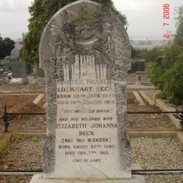 BECK Walter Francis Lockhart 1849-1918 &amp; Elizabeth Johanna VAN NIEKERK 1865-1961