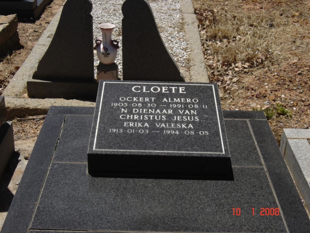 CLOETE Ockert Almero 1905-1991 &amp; Erika Valeska 1913-1994