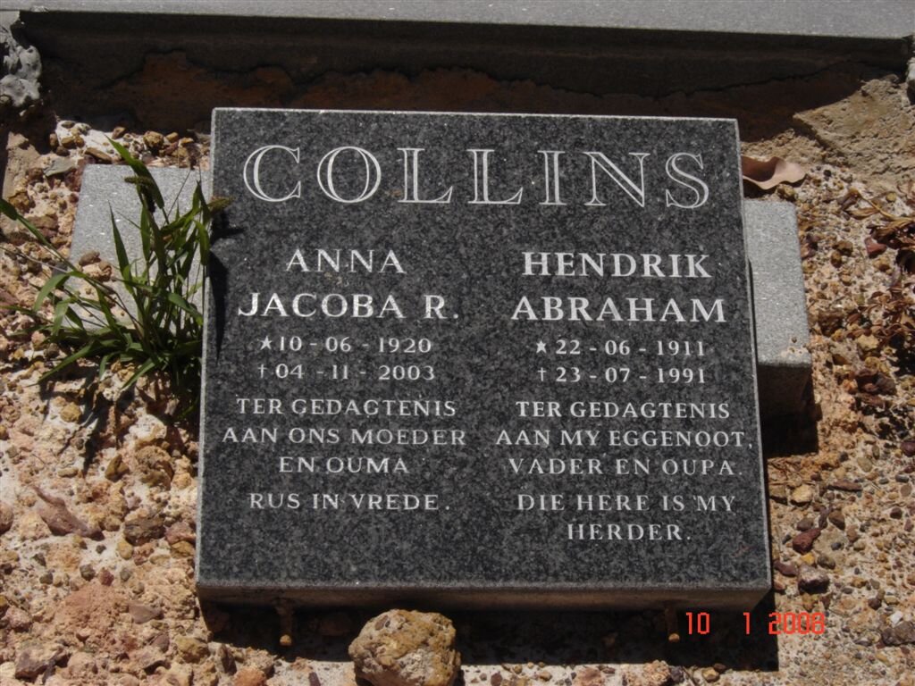 COLLINS Hendrik Abraham 1911-1991 &amp; Anna Jacoba R. 1920-2003