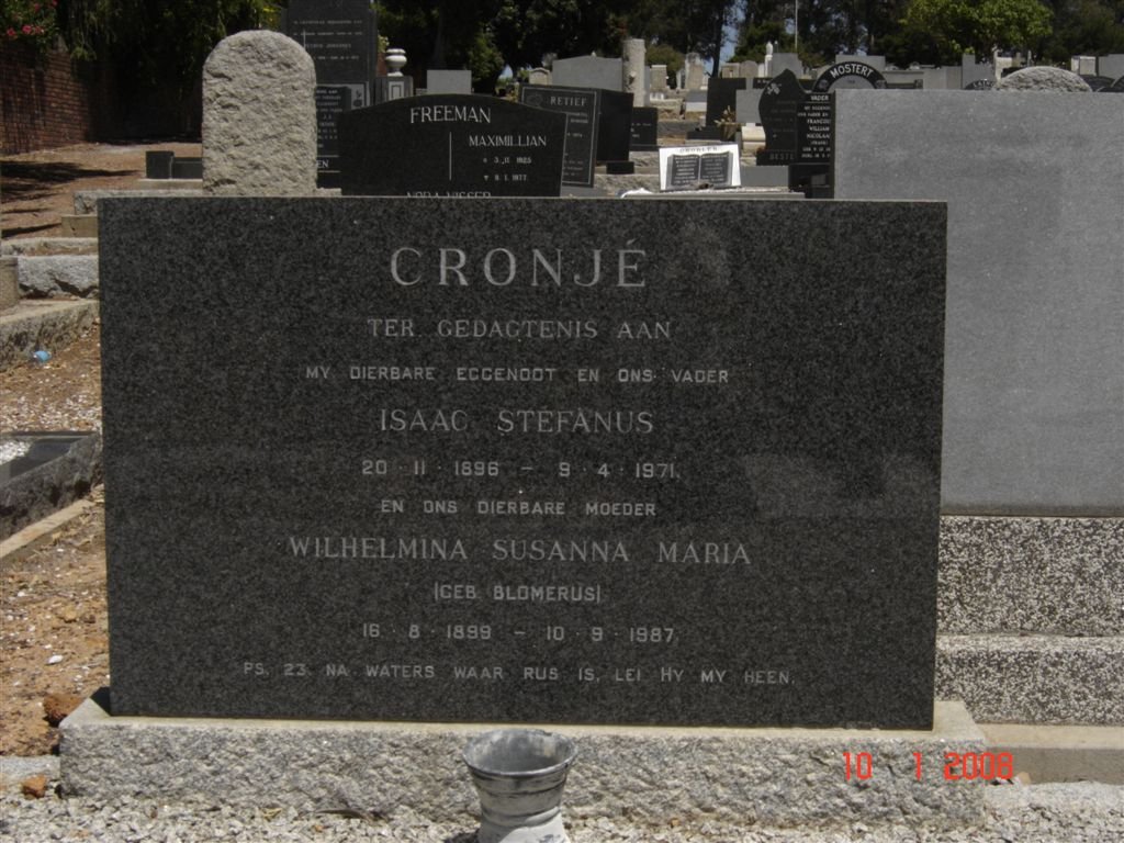 CRONJé Isaak Stefanus 1896-1971 &amp; Wilhelmina Susanna Maria BLOMERUS 1899-1987