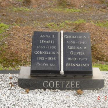 COETZEE Gerhardus J. 1858-1940 &amp; Anna E. SWART 1963-1930 :: OLIVIER Gesina M. 1889-1975