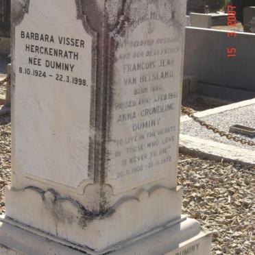 DUMINY Francois Jean van Helsland 1886-1981 &amp; Anna GRUNDLING 1900-1972