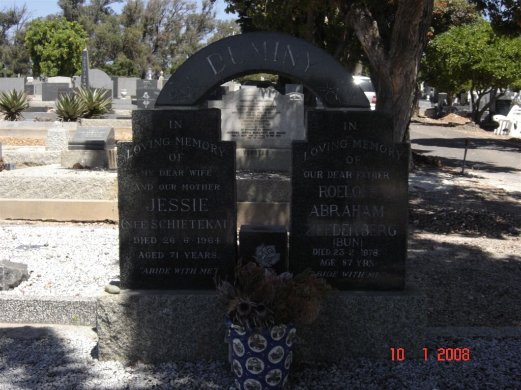 DUMINY Roeloff Abraham Zeederberg -1976 &amp; Jessie SCKIETEKAT -1964