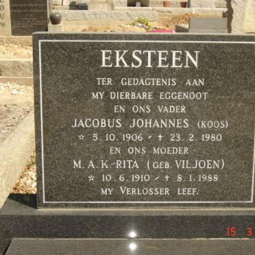 EKSTEEN Jacobus Johannes 1906-1980 &amp; M.A.K. VILJOEN 1910-1988