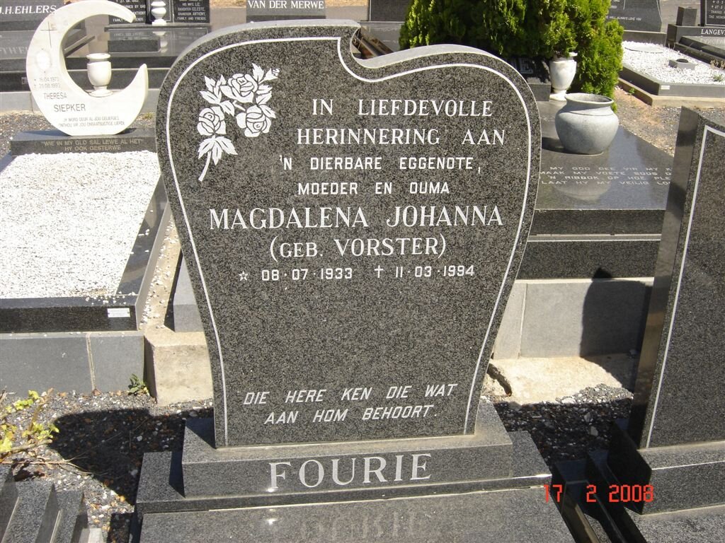 FOURIE Magdalena Johanna nee VORSTER 1933-1994