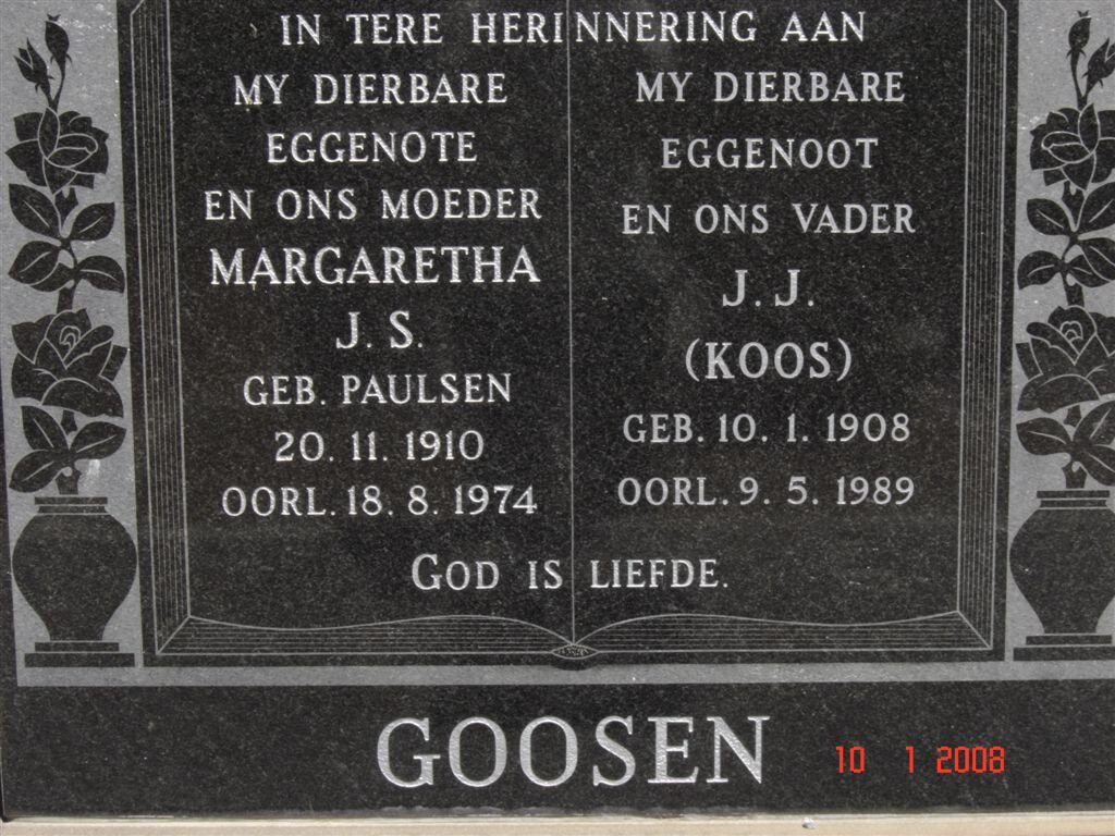 GOOSEN J.J. 1908-1989 &amp; Margaretha J.S. PAULSEN 1910-1974