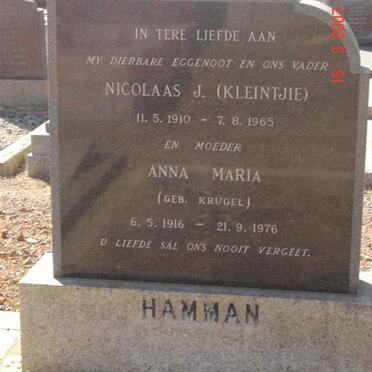 HAMMAN Nicolaas J. 1910-1965 &amp; Anna Maria KRUGEL 1916-1976