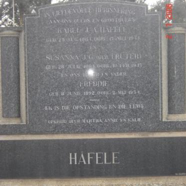 HAFELE Karel J.A. 1864-1944 &amp; Susanna J.G. TRUTER 1864-1947 :: HAFELE Freddie 1892-1934