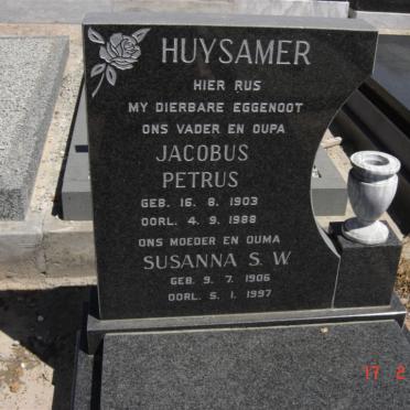 HUYSAMER Jacobus Petrus 1903-1988 &amp; Susanna S.W. 1906-1997